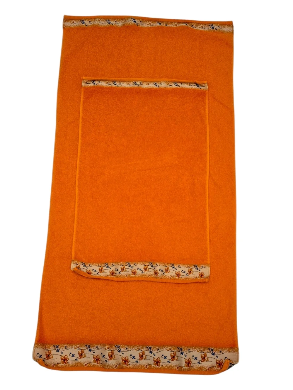 Vintage Döhler 2pc Bath Towel Set Orange Made in Brazil Floral Woven Trim Dohler